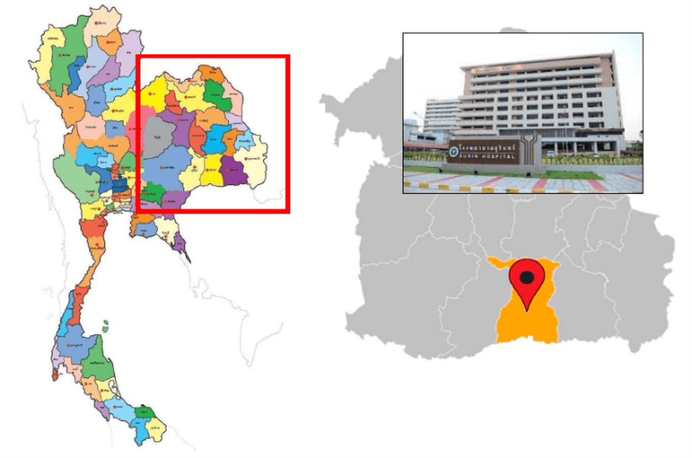 Map Location for Surin Hospital Surin Province Thailand
