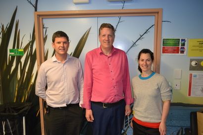 From left to right: Dr. Chris Harrington, Radiation Oncologist; Dr. Andy Cousins, Radiation Oncology Physics Team Leader; Victoria Beenstock, Radiation Oncology Medical Physicist – Principal