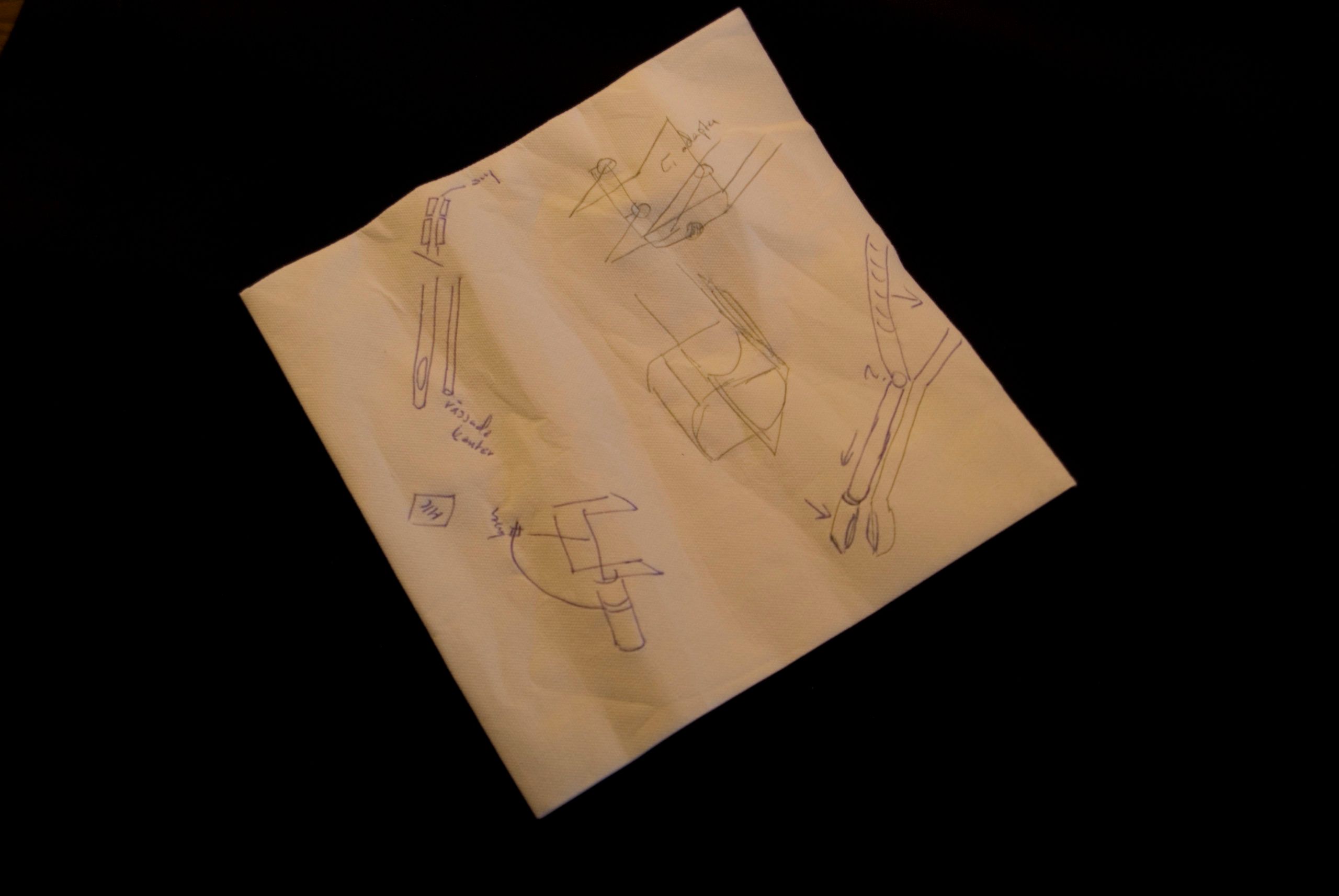 Early ideas sketched onto napkins by Lars Leksell