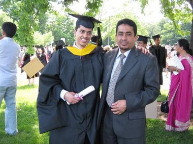 Dr. Bamajboor and eldest son Mohammed, during his PhD graduation ceremony from Rutgers, The State University of New Jersey in Bio-informatics (2016)